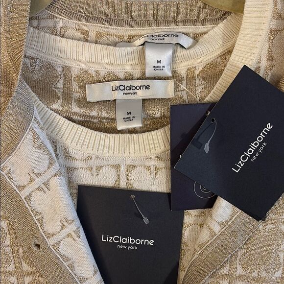 Vintage Liz Claiborne gold/tan Patterned Cardigan - Picture 5 of 9